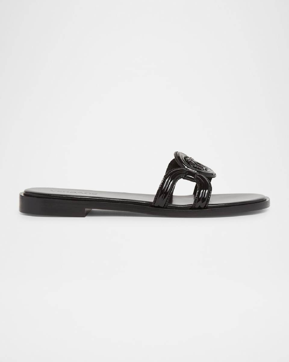 Medusa Leather Flat Slide Sandals